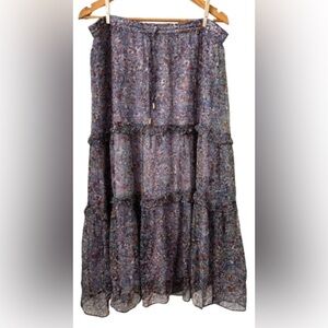 Anthropologie lilac ditsy flrl ruffl tier elastc & tie wst skrt SZ 8